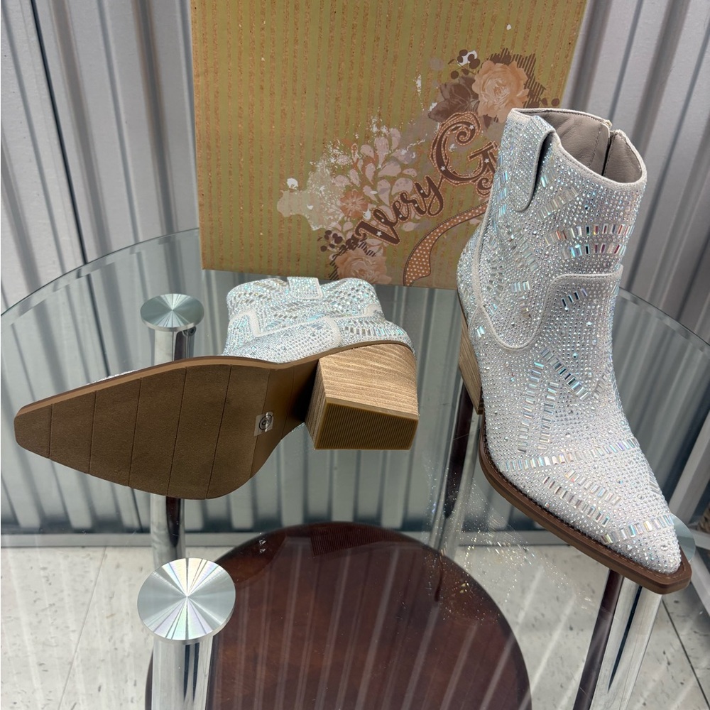 Buckle Sparkling White Ankle Boots